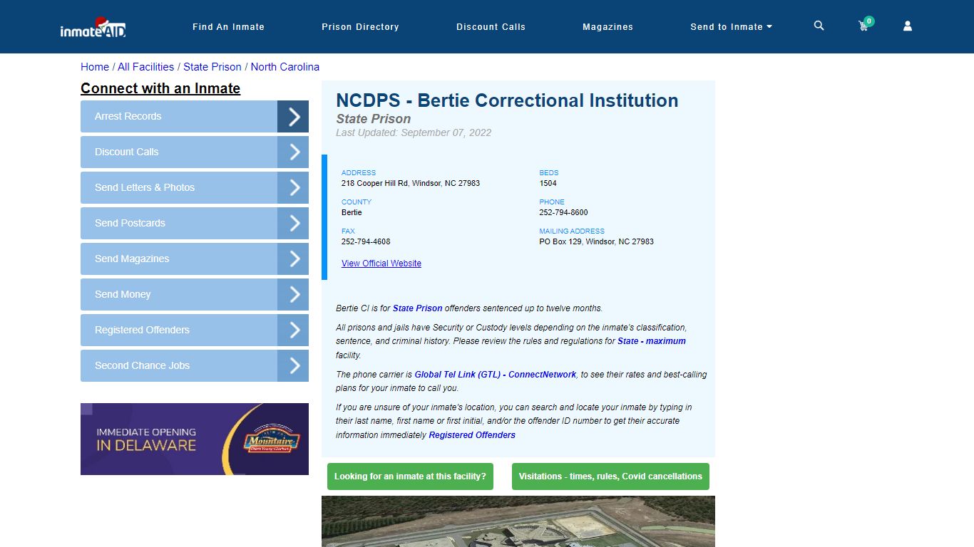 NCDPS - Bertie Correctional Institution & Inmate Search - Windsor, NC